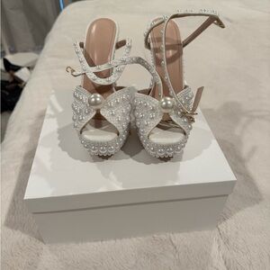 Elegant Pearl-Embellished White Heels